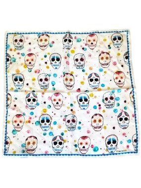 NWOT Pineda Covalin Silk 21" Square Scarf Skulls Day Of The Dead
